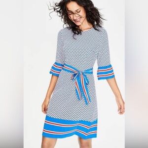 Boden “Andrea” belted dress, in Cyan Flower Fan color, size 6